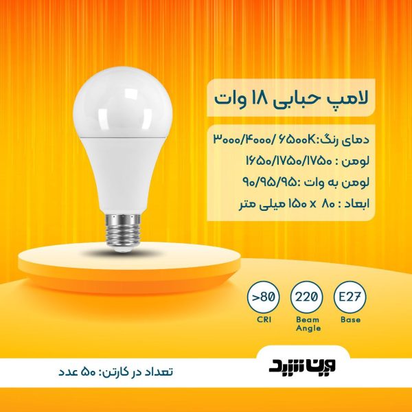 لامپ حبابی 18 وات مهتابی وین شید - Image 3