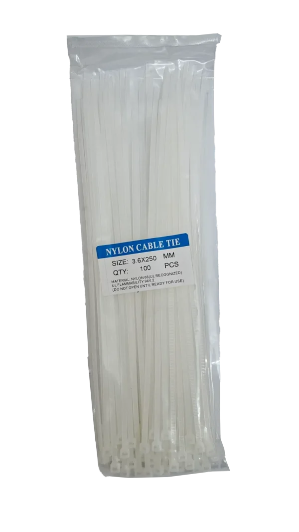 بست زیپی تایوانی سفید بسته 100 عددی 25 سانتی با ضخامت 3.6 میلی متر