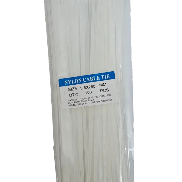 بست زیپی تایوانی سفید بسته 100 عددی 25 سانتی با ضخامت 3.6 میلی متر