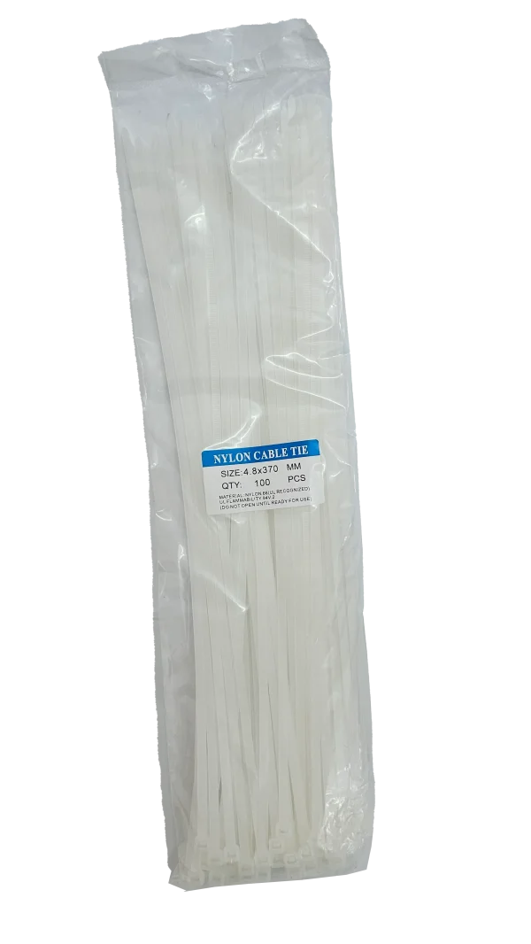 بست زیپی تایوانی سفید بسته 100 عددی 37 سانتی با ضخامت 4.8 میلی متر