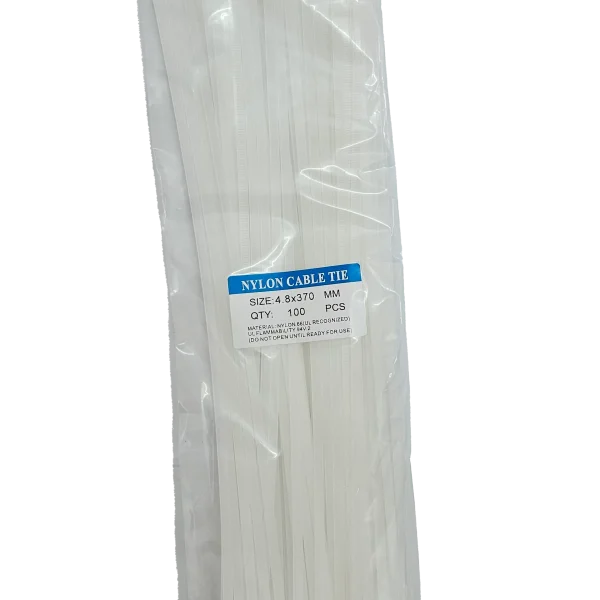 بست زیپی تایوانی سفید بسته 100 عددی 37 سانتی با ضخامت 4.8 میلی متر
